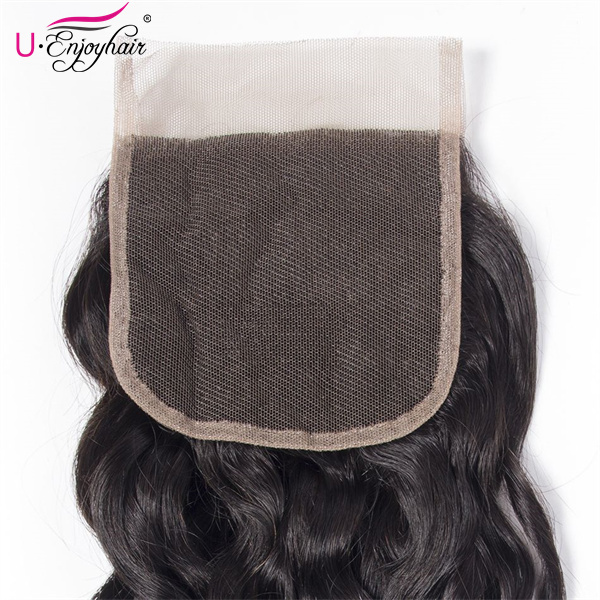 U Enjoy Hair Brazilian Virgin 100% Human Hair Water Wave Natural Color 4x4Inch Lace Closure With Baby Hair(LC006)