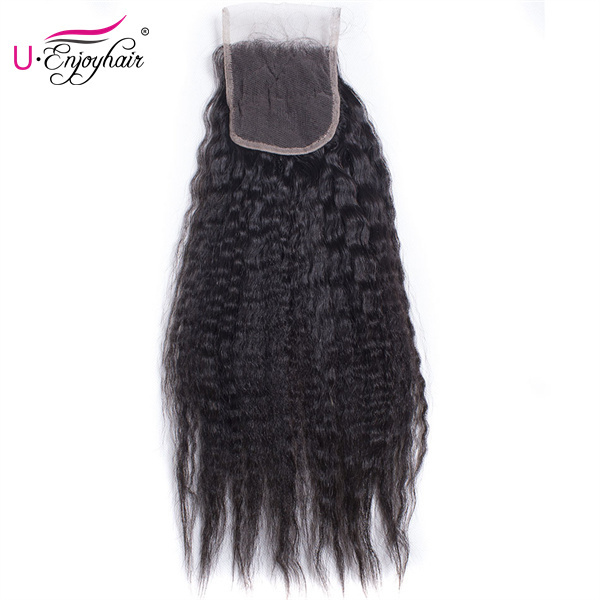 U Enjoy Hair Brazilian Virgin 100% Human Hair Kinky Straight Natural Color 4x4Inch Lace Closure With Baby Hair(LC008)