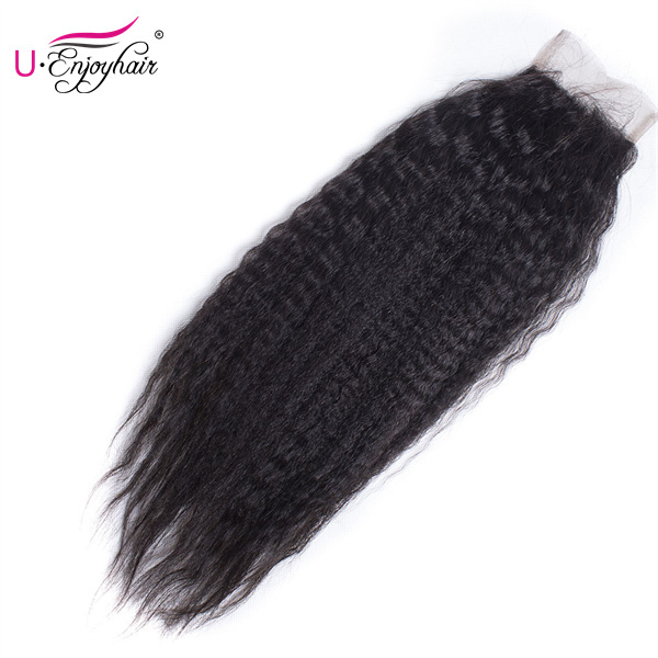 U Enjoy Hair Brazilian Virgin 100% Human Hair Kinky Straight Natural Color 4x4Inch Lace Closure With Baby Hair(LC008)