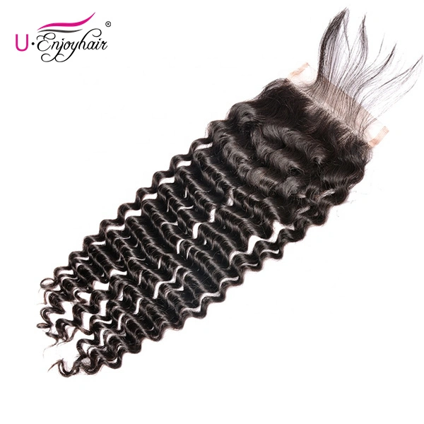 U Enjoy Hair Brazilian Virgin 100% Human Hair Deep Wave Natural Color 4x4Inch Lace Closure With Baby Hair(LC003)