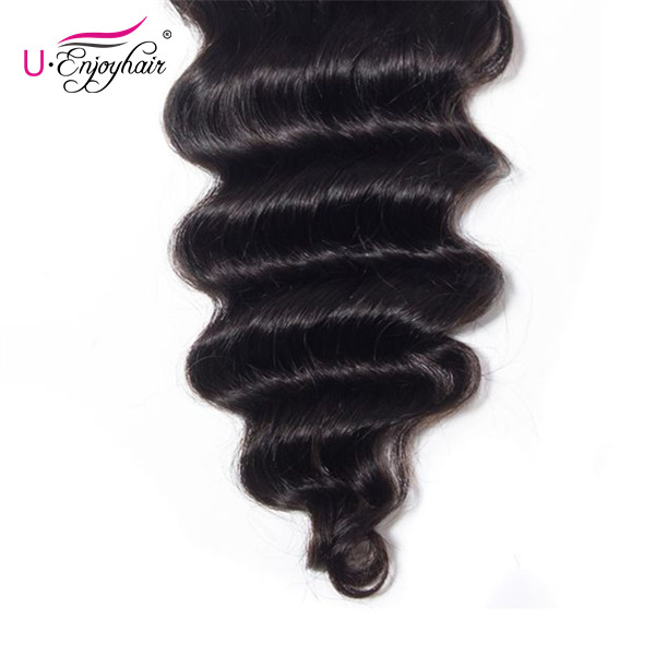 U Enjoy Hair Brazilian Virgin 100% Human Hair Loose Deep Wave Natural Color 4x4Inch Lace Closure With Baby Hair(LC007)