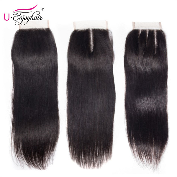 U Enjoy Hair Brazilian Virgin 100% Human Hair Straight Natural Color 4x4Inch Lace Closure With Baby Hair(LC001)