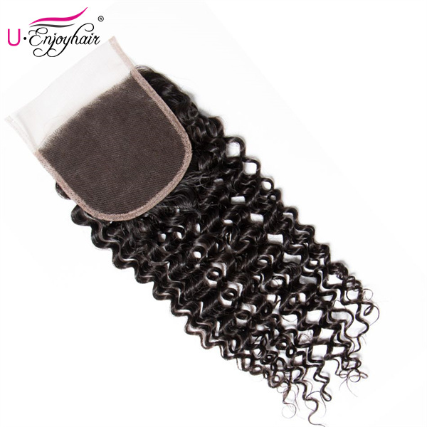 U Enjoy Hair Brazilian Virgin 100% Human Hair Curly Natural Color 4x4Inch Lace Closure With Baby Hair(LC004)
