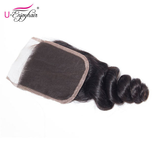 U Enjoy Hair Brazilian Virgin 100% Human Hair Loose Wave Natural Color 4x4Inch Lace Closure With Baby Hair(LC005)