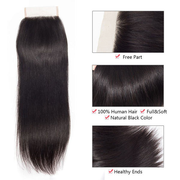 U Enjoy Hair Brazilian Virgin 100% Human Hair Straight Natural Color 4x4Inch Lace Closure With Baby Hair(LC001)