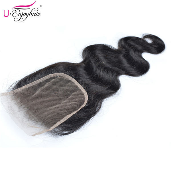 U Enjoy Hair Brazilian Virgin 100% Human Hair Body Wave Natural Color 4x4Inch Lace Closure With Baby Hair(LC002)