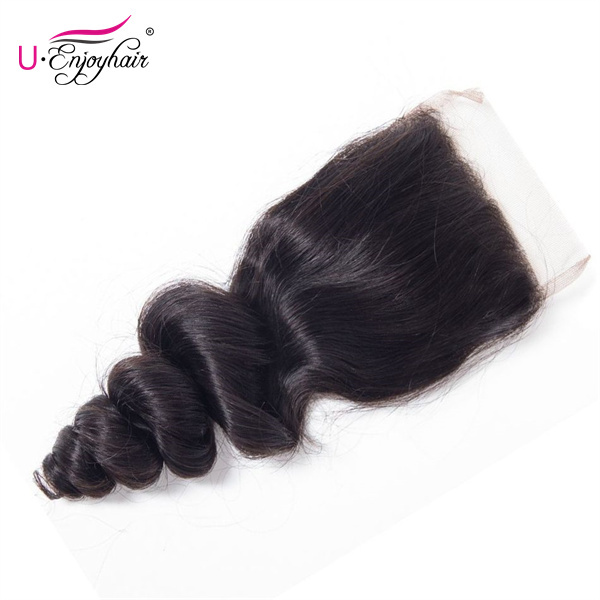 U Enjoy Hair Brazilian Virgin 100% Human Hair Loose Wave Natural Color 4x4Inch Lace Closure With Baby Hair(LC005)