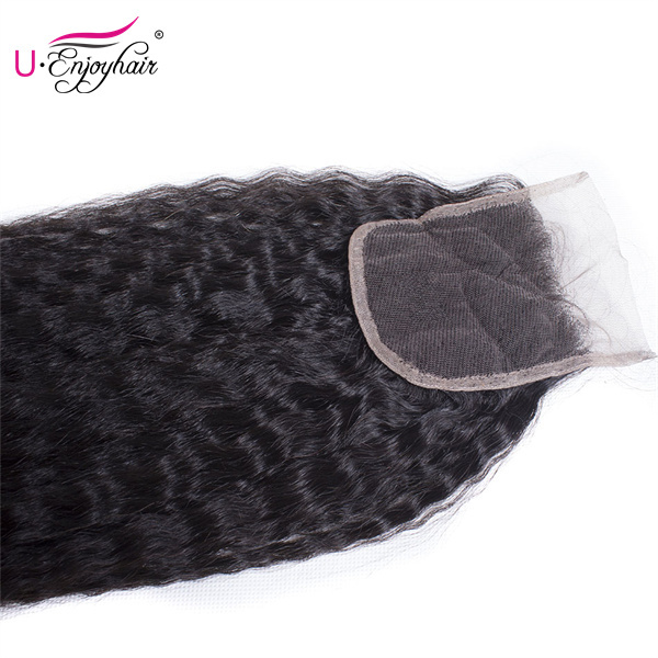 U Enjoy Hair Brazilian Virgin 100% Human Hair Kinky Straight Natural Color 4x4Inch Lace Closure With Baby Hair(LC008)