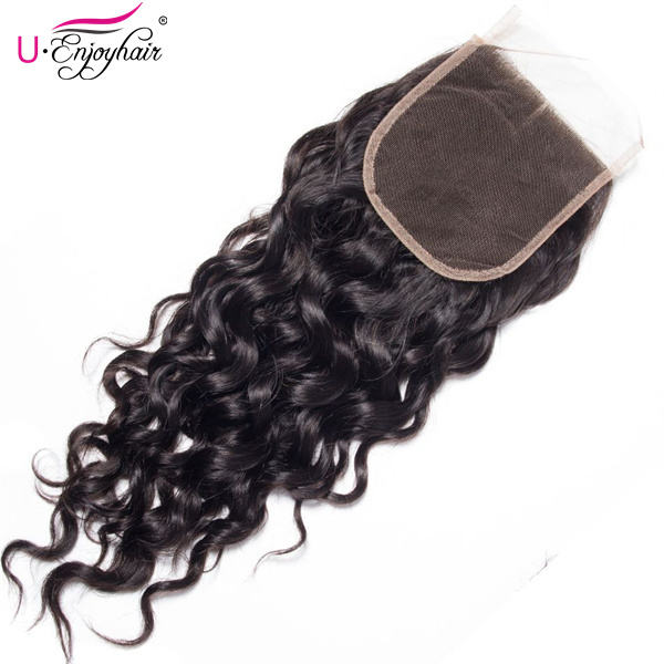 U Enjoy Hair Brazilian Virgin 100% Human Hair Water Wave Natural Color 4x4Inch Lace Closure With Baby Hair(LC006)