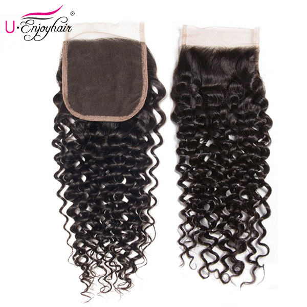 U Enjoy Hair Brazilian Virgin 100% Human Hair Curly Natural Color 4x4Inch Lace Closure With Baby Hair(LC004)