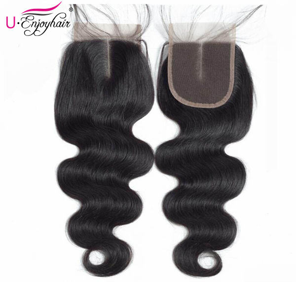 U Enjoy Hair Brazilian Virgin 100% Human Hair Body Wave Natural Color 4x4Inch Lace Closure With Baby Hair(LC002)