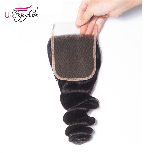 U Enjoy Hair Brazilian Virgin 100% Human Hair Loose Wave Natural Color 4x4Inch Lace Closure With Baby Hair(LC005)
