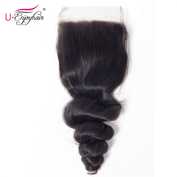 U Enjoy Hair Brazilian Virgin 100% Human Hair Loose Wave Natural Color 4x4Inch Lace Closure With Baby Hair(LC005)