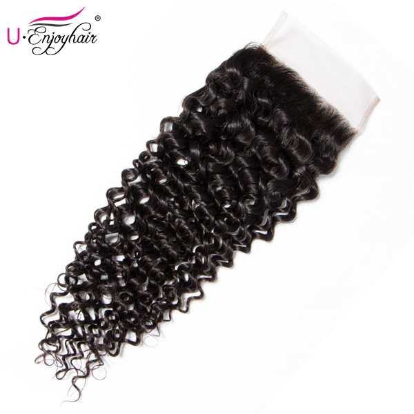 U Enjoy Hair Brazilian Virgin 100% Human Hair Curly Natural Color 4x4Inch Lace Closure With Baby Hair(LC004)