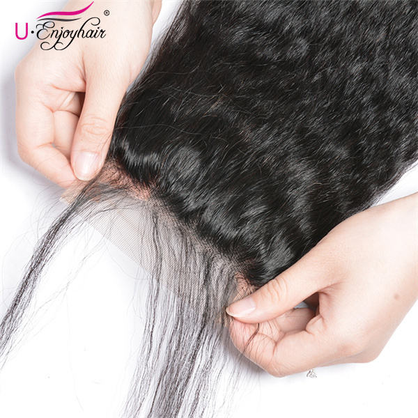 U Enjoy Hair Brazilian Virgin 100% Human Hair Kinky Straight Natural Color 4x4Inch Lace Closure With Baby Hair(LC008)