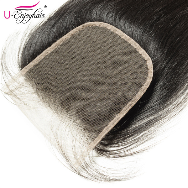 U Enjoy Hair Brazilian Virgin 100% Human Hair Straight Natural Color 4x4Inch Lace Closure With Baby Hair(LC001)