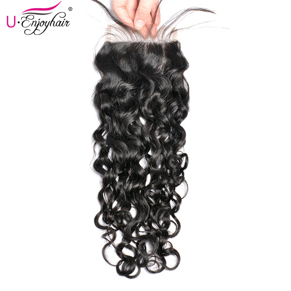 U Enjoy Hair Brazilian Virgin 100% Human Hair Natural Wave Natural Color 4x4Inch Lace Closure With Baby Hair(LC009)