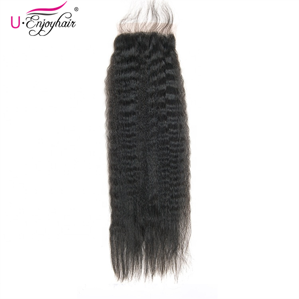 U Enjoy Hair Brazilian Virgin 100% Human Hair Kinky Straight Natural Color 4x4Inch Lace Closure With Baby Hair(LC008)