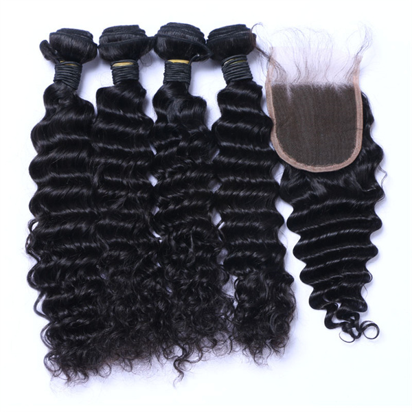 U Enjoy Hair Virgin 100% Human Hair Natural Color Deep Wave 3 Hair Bundles With 4x4Inch Lace Closure(BLC003)