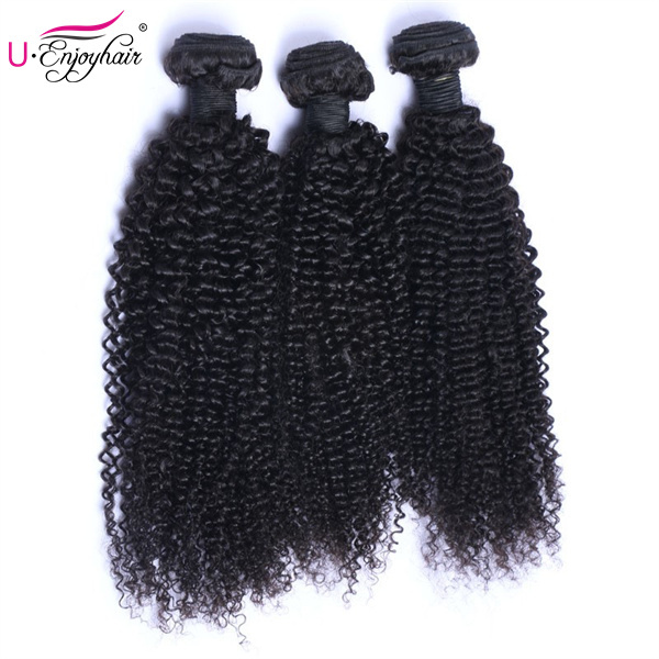 U Enjoy Hair Virgin 100% Human Hair Natural Color Kinky Curly 3 Hair Bundles With 4x4Inch Lace Closure(BLC007)