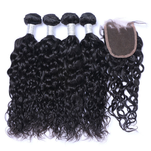 U Enjoy Hair Virgin 100% Human Hair Natural Color Water Wave 3 Hair Bundles With 4x4Inch Lace Closure(BLC005)