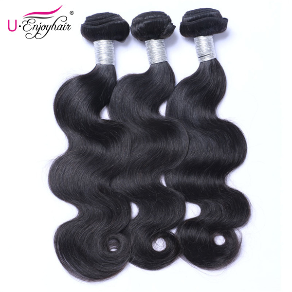 U Enjoy Hair Virgin 100% Human Hair Natural Color Body Wave 3 Hair Bundles With 4x4Inch Lace Closure(BLC002)