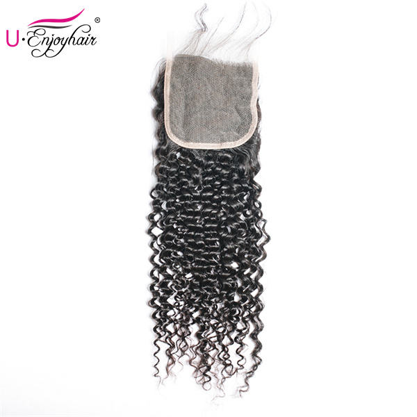 U Enjoy Hair Brazilian Virgin 100% Human Hair Afro Kinky Curly Natural Color 4x4Inch Lace Closure With Baby Hair(LC009)