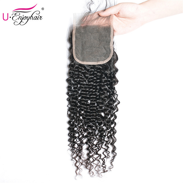 U Enjoy Hair Brazilian Virgin 100% Human Hair Afro Kinky Curly Natural Color 4x4Inch Lace Closure With Baby Hair(LC009)