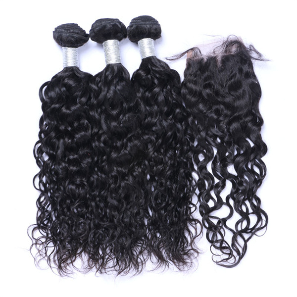 U Enjoy Hair Virgin 100% Human Hair Natural Color Water Wave 3 Hair Bundles With 4x4Inch Lace Closure(BLC005)