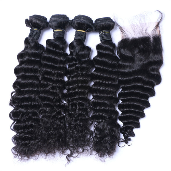 U Enjoy Hair Virgin 100% Human Hair Natural Color Deep Wave 3 Hair Bundles With 4x4Inch Lace Closure(BLC003)