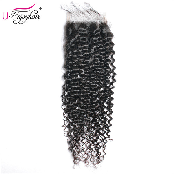 U Enjoy Hair Brazilian Virgin 100% Human Hair Afro Kinky Curly Natural Color 4x4Inch Lace Closure With Baby Hair(LC009)