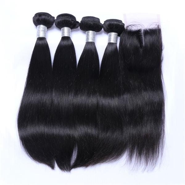 U Enjoy Hair Virgin 100% Human Hair Natural Color Straight 3 Hair Bundles With 4x4Inch Lace Closure(BLC001)