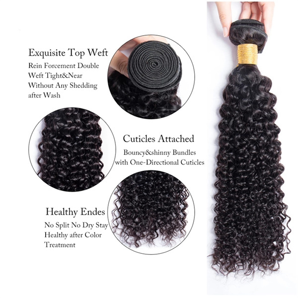 U Enjoy Hair Virgin 100% Human Hair Natural Color Curly 3 Hair Bundles With 4x4Inch Lace Closure(BLC006)