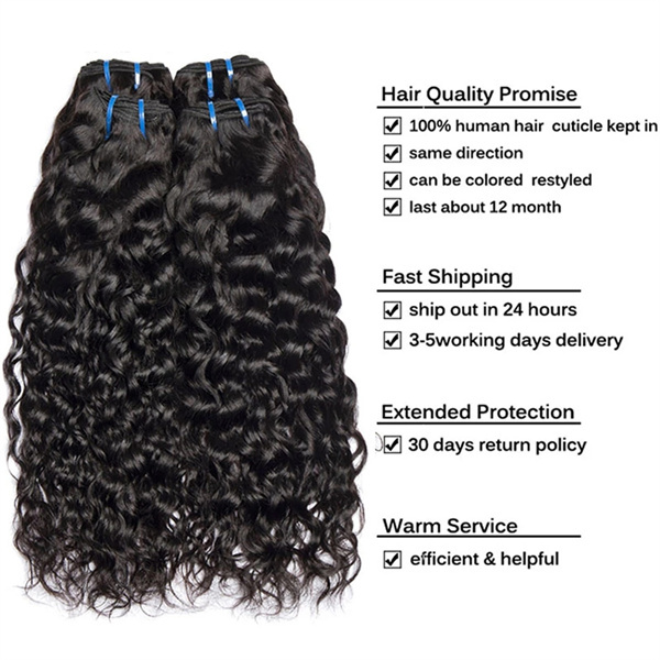 U Enjoy Hair Virgin 100% Human Hair Natural Color Water Wave 3 Hair Bundles With 4x4Inch Lace Closure(BLC005)