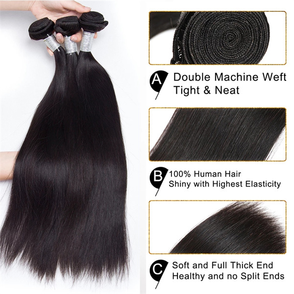 U Enjoy Hair Virgin 100% Human Hair Natural Color Straight 3 Hair Bundles With 4x4Inch Lace Closure(BLC001)