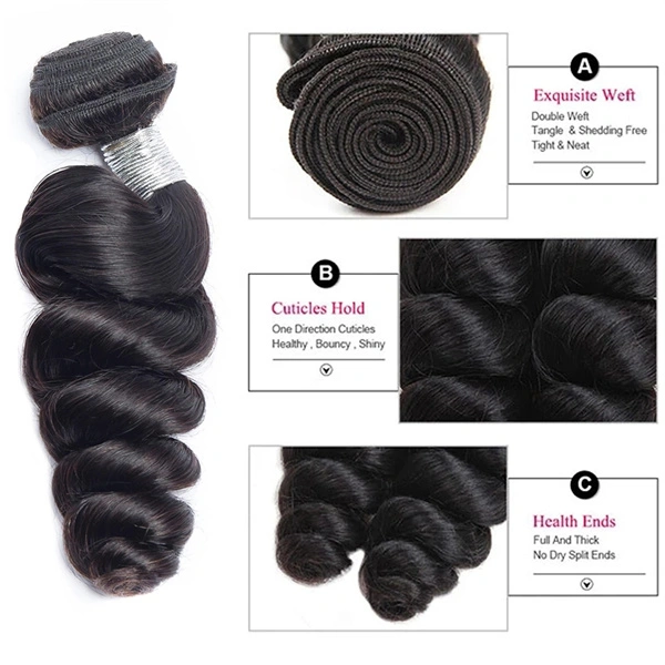 U Enjoy Hair Virgin 100% Human Hair Natural Color Loose Wave 3 Hair Bundles With 4x4Inch Lace Closure(BLC004)