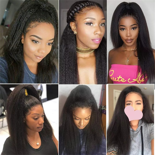 U Enjoy Hair Virgin 100% Human Hair Natural Color Kinky Straight 3 Hair Bundles With 13x4Inch Lace Frontal (BLF007)