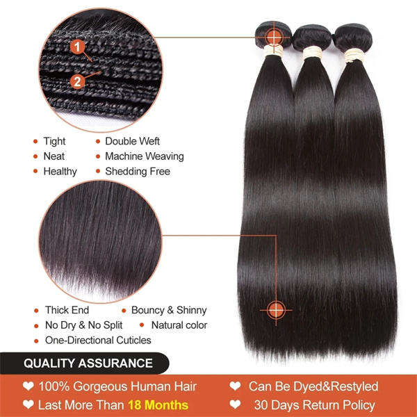 U Enjoy Hair Virgin 100% Human Hair Natural Color Straight 3 Hair Bundles With 13x4Inch Lace Frontal (BLF001)
