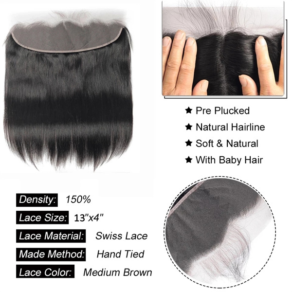 U Enjoy Hair Virgin 100% Human Hair Natural Color Straight 3 Hair Bundles With 13x4Inch Lace Frontal (BLF001)