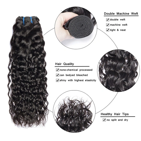 U Enjoy Hair Virgin 100% Human Hair Natural Color Water Wave 3 Hair Bundles With 13x4Inch Lace Frontal (BLF005)