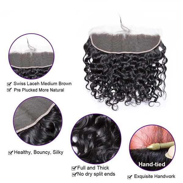U Enjoy Hair Virgin 100% Human Hair Natural Color Water Wave 3 Hair Bundles With 13x4Inch Lace Frontal (BLF005)