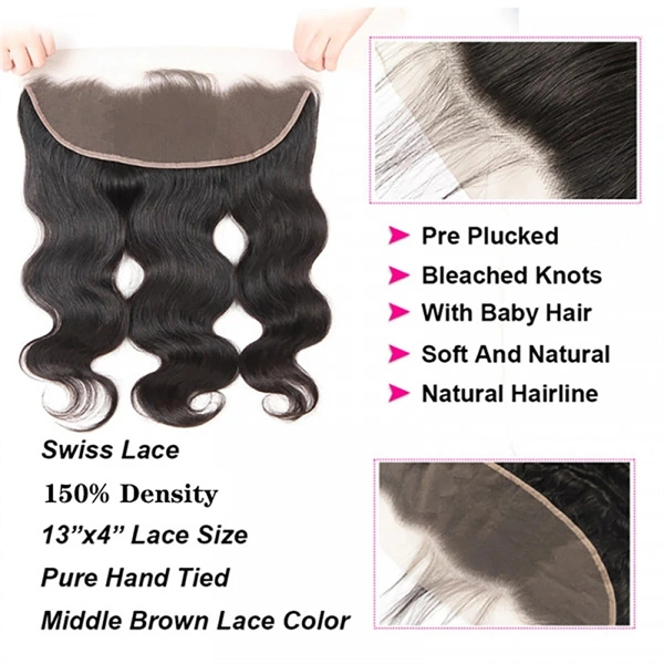 U Enjoy Hair Virgin 100% Human Hair Natural Color Body Wave 3 Hair Bundles With 13x4Inch Lace Frontal (BLF002)