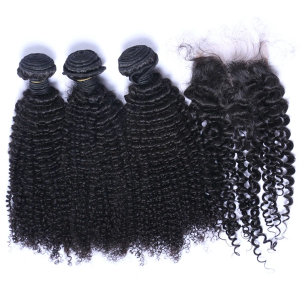 U Enjoy Hair Virgin 100% Human Hair Natural Color Kinky Curly 3 Hair Bundles With 13x4Inch Lace Frontal (BLF006)