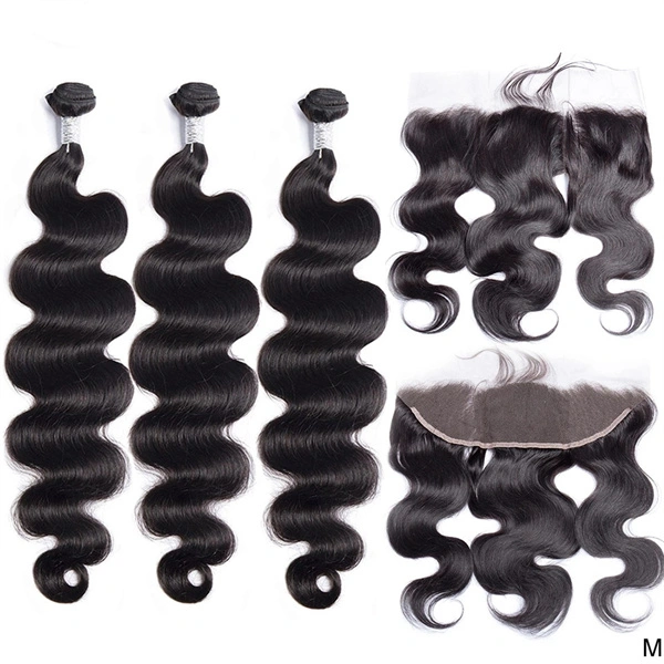 U Enjoy Hair Virgin 100% Human Hair Natural Color Body Wave 3 Hair Bundles With 13x4Inch Lace Frontal (BLF002)