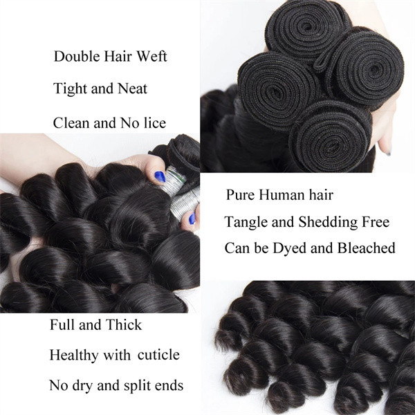 U Enjoy Hair Virgin 100% Human Hair Natural Color Loose Wave 3 Hair Bundles With 13x4Inch Lace Frontal (BLF004)