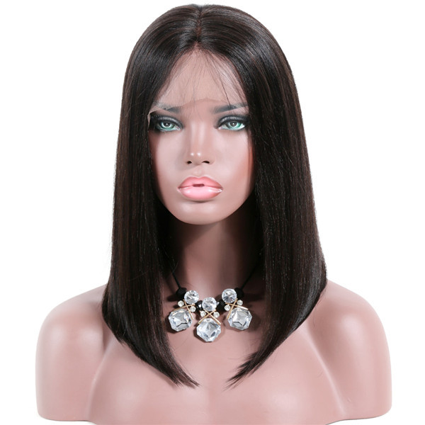 U Enjoy Hair 100% Unprocessed Virgin Remy Human Hair Natural Color Straight Bob Style 13x4 Lace Front Wigs Pre Plucked Hairline With Baby Hair(UE2)