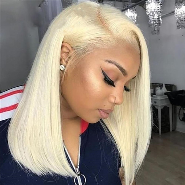 U Enjoy Hair 100% Unprocessed Virgin Remy Human Hair 613 Blonde Color Straight Bob Style 13x4 Lace Front Wigs Pre Plucked Hairline With Baby Hair(UE3)