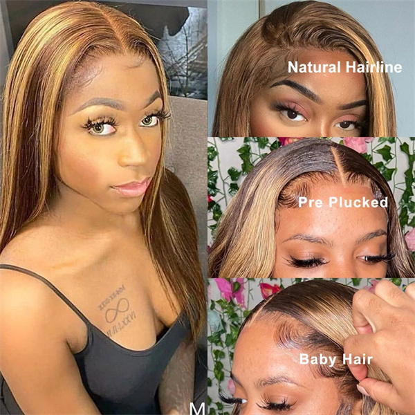 U Enjoy Hair 100% Unprocessed Virgin Remy Human Hair Highlight Color 4/27 Straight 13x4 Lace Front Wigs Pre Plucked Hairline With Baby Hair(UE4)