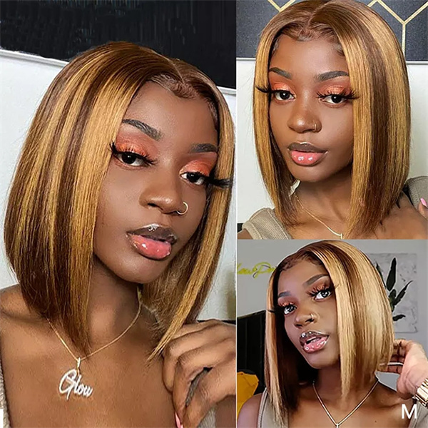 U Enjoy Hair 100% Unprocessed Virgin Remy Human Hair Highlight Color 4/27 Straight 13x4 Lace Front Wigs Pre Plucked Hairline With Baby Hair(UE4)