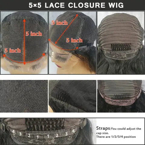 U Enjoy Hair Body Wave Color Transparent  Lace 5X5 Lace Closure Wig (5LC15)